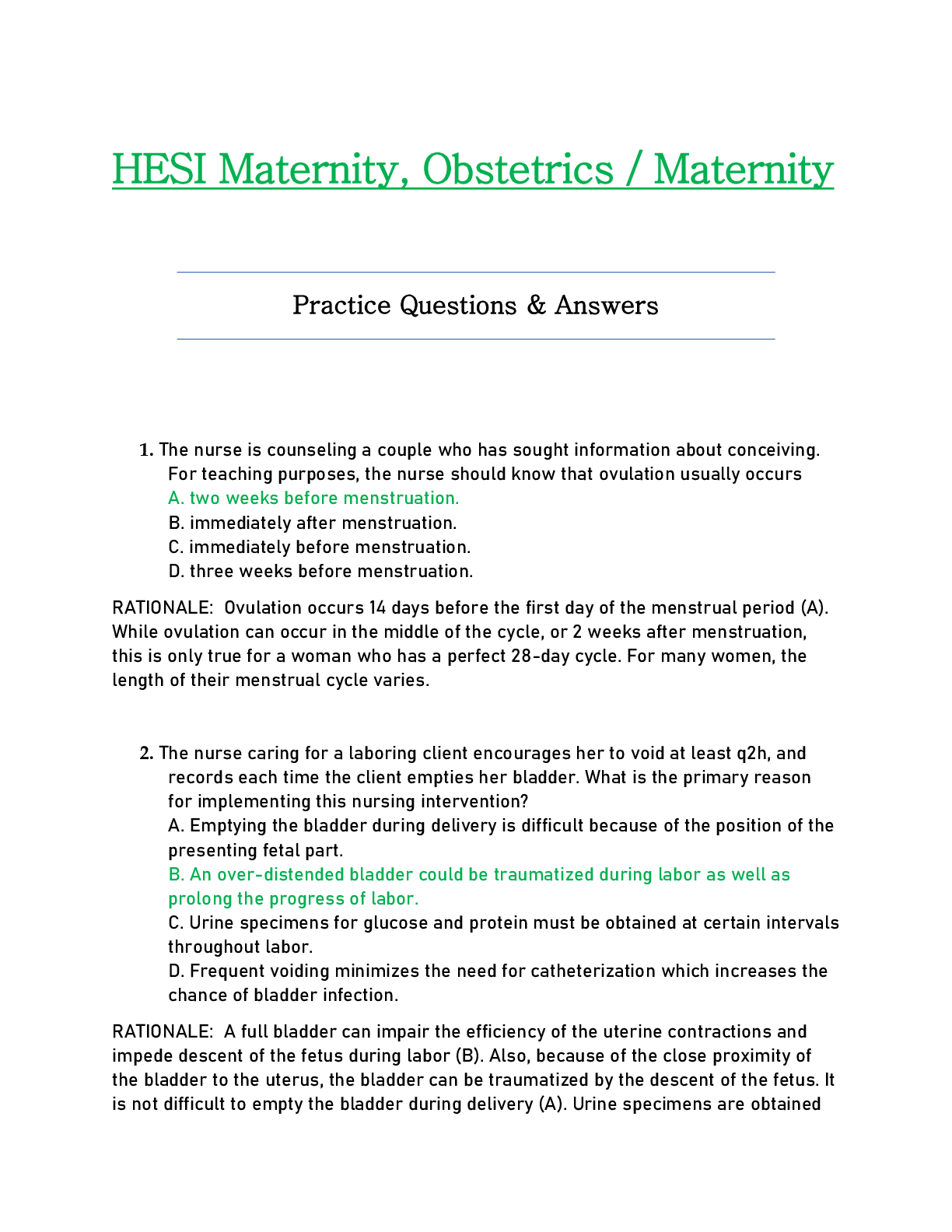HESI Maternity & Obstetrics | 150 Practice Questions & Answers